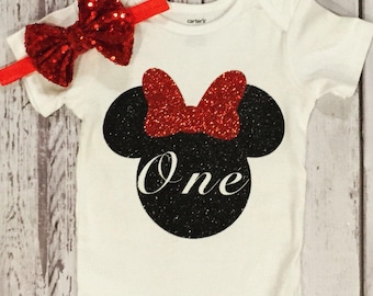 Minnie Mouse 1st Birthday Outfit Minnie Mouse Bodysuit Minnie Mouse Birthday Cake Smash 1st Birthday Shirt Minnie Mouse Shirt Black And Red