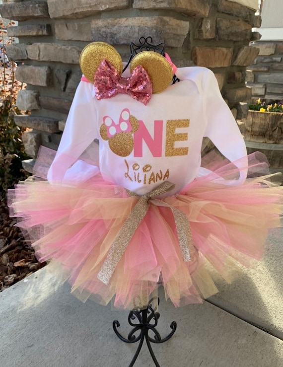 Gold Minnie Mouse First Birthday Outfit 