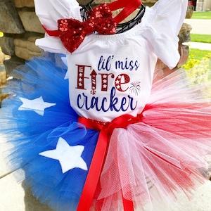 Baby Girl Lil Miss Firecracker Outfit 4th Of July Outfit Memorial Day Baby Girl 1st 4th Of July Outfit Flutter Sleeve Leotard Sizes red