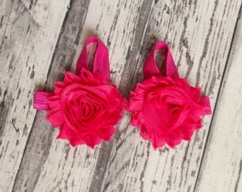 Sandalias de bebé descalzas, sandalias de bebé descalzas rosa caliente, sandalias descalzas para recién nacidos, sandalias de flores, sandalias para niños pequeños, foto-prop