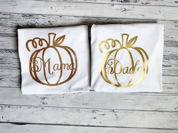 Pink and Gold Pumpkin Birthday Mommy and Daddy Shirts Fall Pumpkin