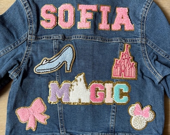 Mädchen Denim Patch Jeansjacke Mädchen Name Jeansjacke Mädchen Chenille Patch Jeansjacke Kinder benutzerdefinierte Jeansjacke Genäht auf Patch Jeansjacke Geschenk