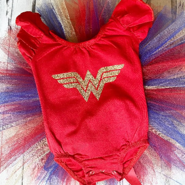 Wonder Woman INSPIRED Leotard ONEder Woman Baby Girl Halloween Outfit 1st Birthday Tutu  Toddler Tutu Gold Red and Blue Tutu Birthday Tutu