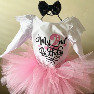 Princess Pink and Black My 2nd Birthday Outfit Pink and Black Birthday Outfit Pink 2nd Birthday Leotard Second Birthday Pink Toddler Tutu