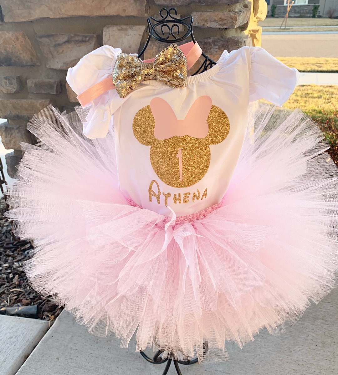 Personalized Pink and Gold Minnie Mouse Outfit 1st Birthday Minnie ...