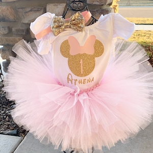 Personalized Pink and Gold Minnie Mouse Outfit 1st Birthday Minnie Leotard Pink and Gold Minnie Birthday Outfit Pink and Gold 1st Birthday