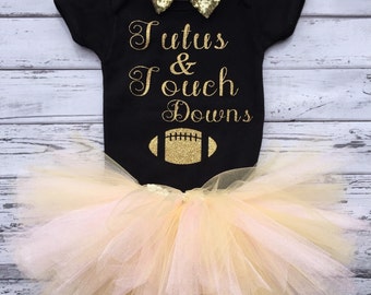 Tutus & Touchdowns Tutu Touchdowns and Tutus Baby Girl Football Outfit Baby Gameday Outfit Baby Shower Gift Daddy Football Baby Shirt Gift