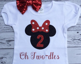 Black and Red Oh Twodles Minnie Mouse 2nd Birthday Shirt, Toodles Birthday Shirt, Oh Twodles, Minnie Mouse 2nd Birthday Outfit, Photo Prop
