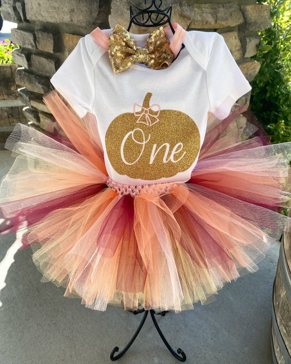 Vestito per il primo compleanno di zucca rosa e oro Vestito per il