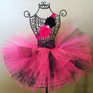 Hot Pink and Black Tutu, Party Tutu, Pink Tutu, Black Tutu, Glitter, Baby Tutu, Birthday Tutu, Newborn Tutu, Infant Tutu, Toddler Tutu, Prop