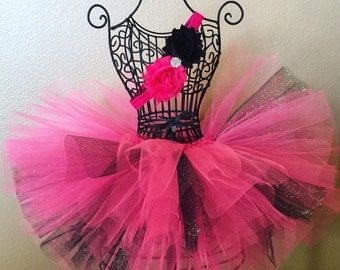 Hot Pink and Black Tutu, Party Tutu, Pink Tutu, Black Tutu, Glitter, Baby Tutu, Birthday Tutu, Newborn Tutu, Infant Tutu, Toddler Tutu, Prop