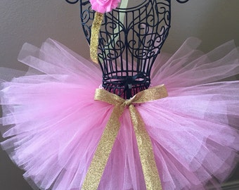 Birthday Tutu Set Pink and Gold Baby Girl Tutu 1st Birthday Tutu Outfit Toddler Tutu Newborn Tutu Cake Smash Taffy Pink and Gold Skirt Tutu