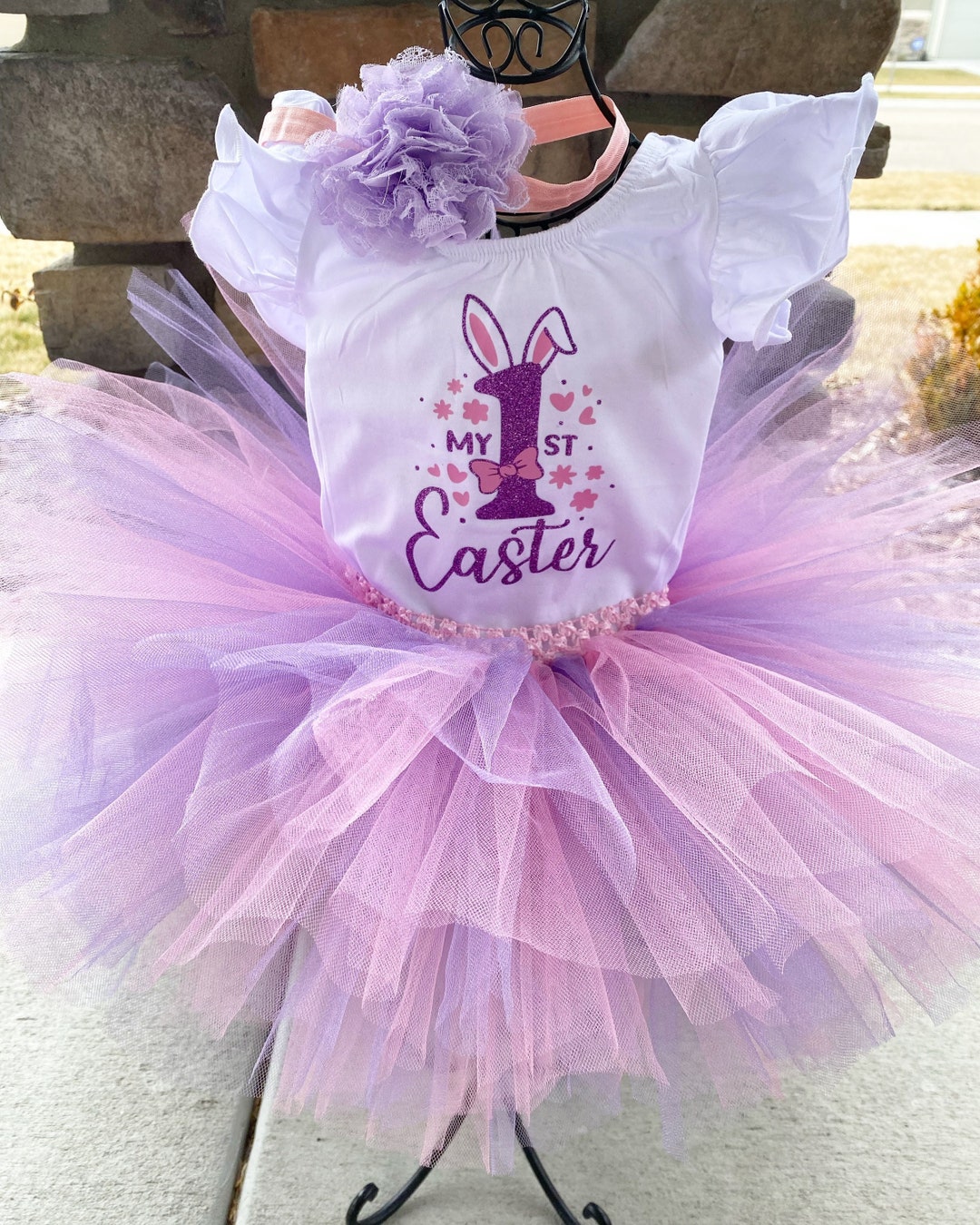 Baby Girl My First Easter Outfit 1st Easter Leotard Pink and Purple
