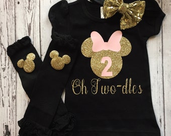 Black and Gold Oh Twodles Minnie Mouse 2nd Birthday Shirt, Toodles Birthday Shirt, Oh Twodles, Minnie Mouse 2nd Birthday Outfit, Photo Prop