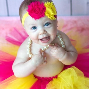 Pink Lemonade Tutu and Headband, Pink and Yellow Tutu, Baby Tutu, Shabby Chic Headband, Infant Tutu, Toddler Tutu, Newborn Tutu, Summer Tutu