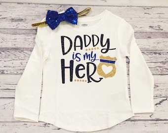 Daddy ist mein Held Shirt, Daddy ist mein Held Body, blaue Linie Familie, Polizist Daddy, Daddy Polizei, Daddys Mädchen, Strafverfolgung, blau