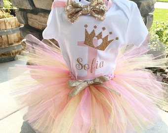 Personalized Princess Pink and Gold 1st Birthday Outfit Pink & Gold Birthday Outfit Pink Gold 1st Birthday Bodysuit Princess First Birthday