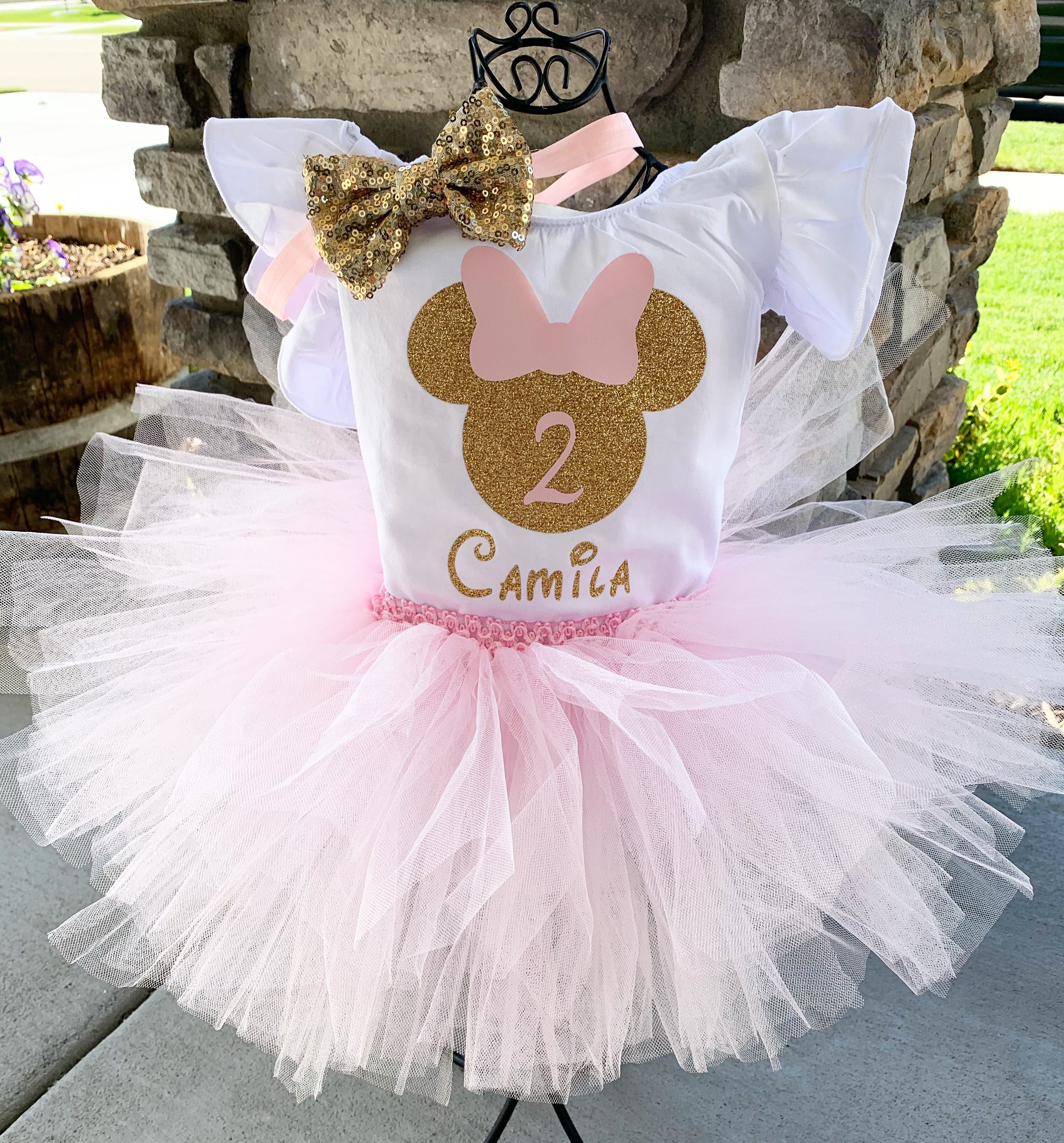 Ensemble anniversaire, Minnie Mouse, tutu, anniversaire, 2 ans