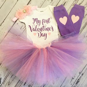 Baby girl Valentines Outfit Girls Valentines Outfit My 1st Valentine Bodysuit Pink Purple Valentines Outfit 1st Valentines Outfit Valentines