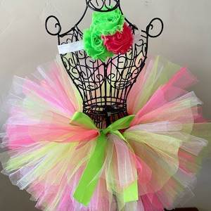 Watermelon Splash Tutu Set Hot Pink and Lime Green Tutu Pink Green White Baby Tutu Neon Tutu Toddler Tutu Newborn Tutu Birthday Tutu Cake