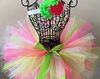 Watermelon Splash Tutu Set Hot Pink and Lime Green Tutu Pink Green White Baby Tutu Neon Tutu Toddler Tutu Newborn Tutu Birthday Tutu Cake