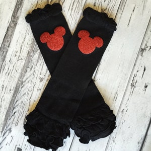 Black Ruffle Leg Warmers, Baby Leg Warmers , Toddler Leg Warmers, Black and Red Minnie Mouse Legwarmers , Black Mickey Leg Warmers Minnie