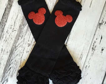 Black Ruffle Leg Warmers, Baby Leg Warmers , Toddler Leg Warmers, Black and Red Minnie Mouse Legwarmers , Black Mickey Leg Warmers Minnie