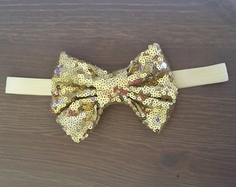 Gouden pailletten strik hoofdband, pasgeboren hoofdbanden, glamour hoofdband, pailletten hoofdbanden, foto prop, baby hoofdbanden, peuter hoofdbanden, klaar voor verzending