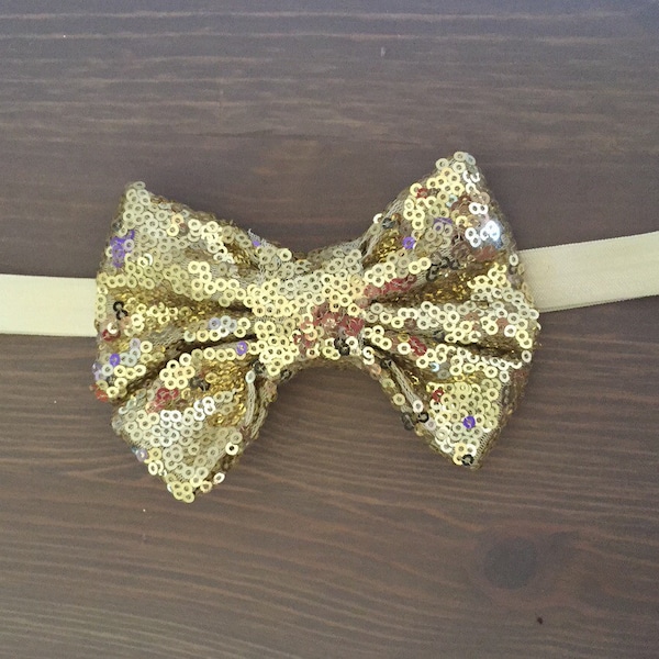 Gold Sequin Bow Headband, Newborn Headbands, Glam Headband, Sequin Headbands, Photo Prop, Baby Headbands, Toddler Headbands, READY TO SHIP