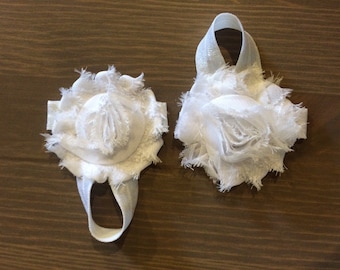 Barefoot Baby Sandals, White Barefoot Baby Sandals, Newborn Barefoot Sandals, Flower Sandals, Toddler Sandals, READY TO SHIP