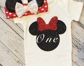 Minnie Mouse 1st Birthday Bodysuit, Minnie Mouse Bodysuit, Minnie Birthday Outfit, Baby Girl Bodysuit, Minnie Mouse Shirt, One Minnie Shirt