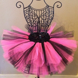 Hot Pink and Black Baby Girl Tutu Birthday Tutu Pink Tutu Black Glitter Tutu New Years Tutu Dance Tutu Barbie Inspired Tutu Toddler Tutu