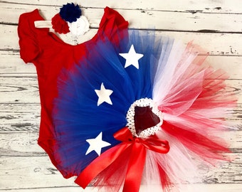 Baby Girl Home Coming Outfit 4th Of July Outfit, Memorial Day Tutu Baby Girl 1st 4th Of July Red Flutter Sleeve Leotard Sizes Nb-4T Headband