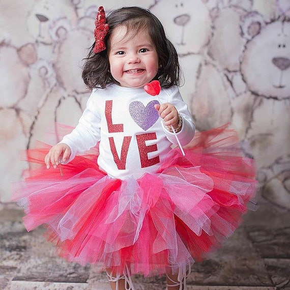 Traje de tutú del día de San Valentín, tutú rojo y rosa, tutú de San  Valentín, mono del día de San Valentín, primer traje de San Valentín, tutú  de