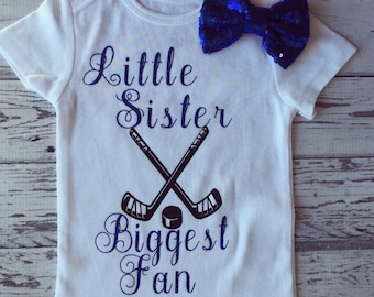 Baby Girl Hockey Outfit, Baby Girl Hockey Bodysuit, Glitter Hockey Outfit, Shirt & Headband, Newborn-6T, Trendy Hockey Sister