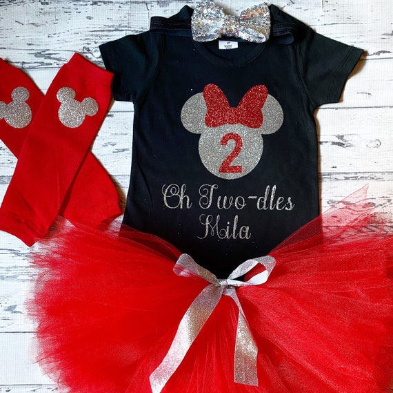 Personalizado rojo y plata Minnie Mouse 2o traje de cumpleaños