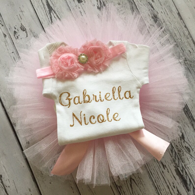 Light Pink Tutu Baby Shower Gift Baby Bodysuit Baby Girl Bodysuit Gold Glitter Personalized Bodysuit /& Tutu Set Baby Take Home outfit