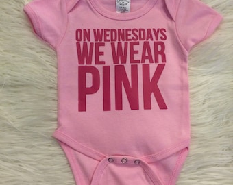 On Wednesdays We Wear Pink Bodysuit, Pink Bodysuit, Baby Bodysuit, Newborn, Pink Shirt, Mean Girls, Baby to Toddler Sizes, Mean Girls Shirt