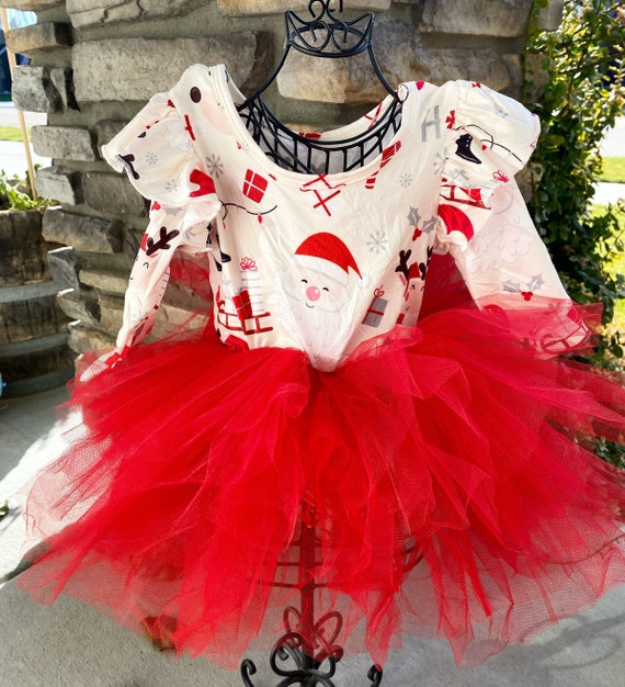 white christmas dresses Smocked Red Christmas Bishop Girls Dress with Santa and Snowman Size 6