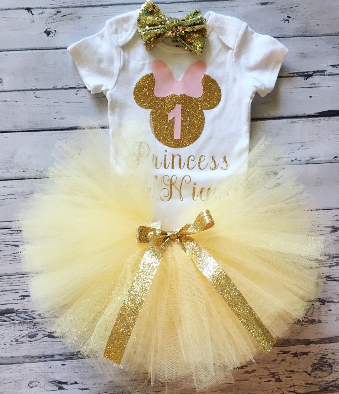 Personalized Pink and Gold Minnie Mouse First Birthday Outfit, Pink and ...