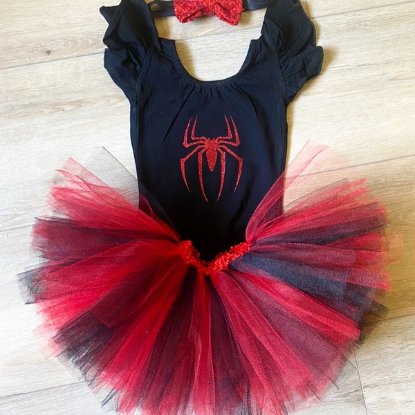 Spiderman INSPIRED Leotard Spiderman Baby Girl Halloween Outfit 1st Birthday Tutu Toddler Tutu Red and Black Tutu Birthday Tutu Halloween