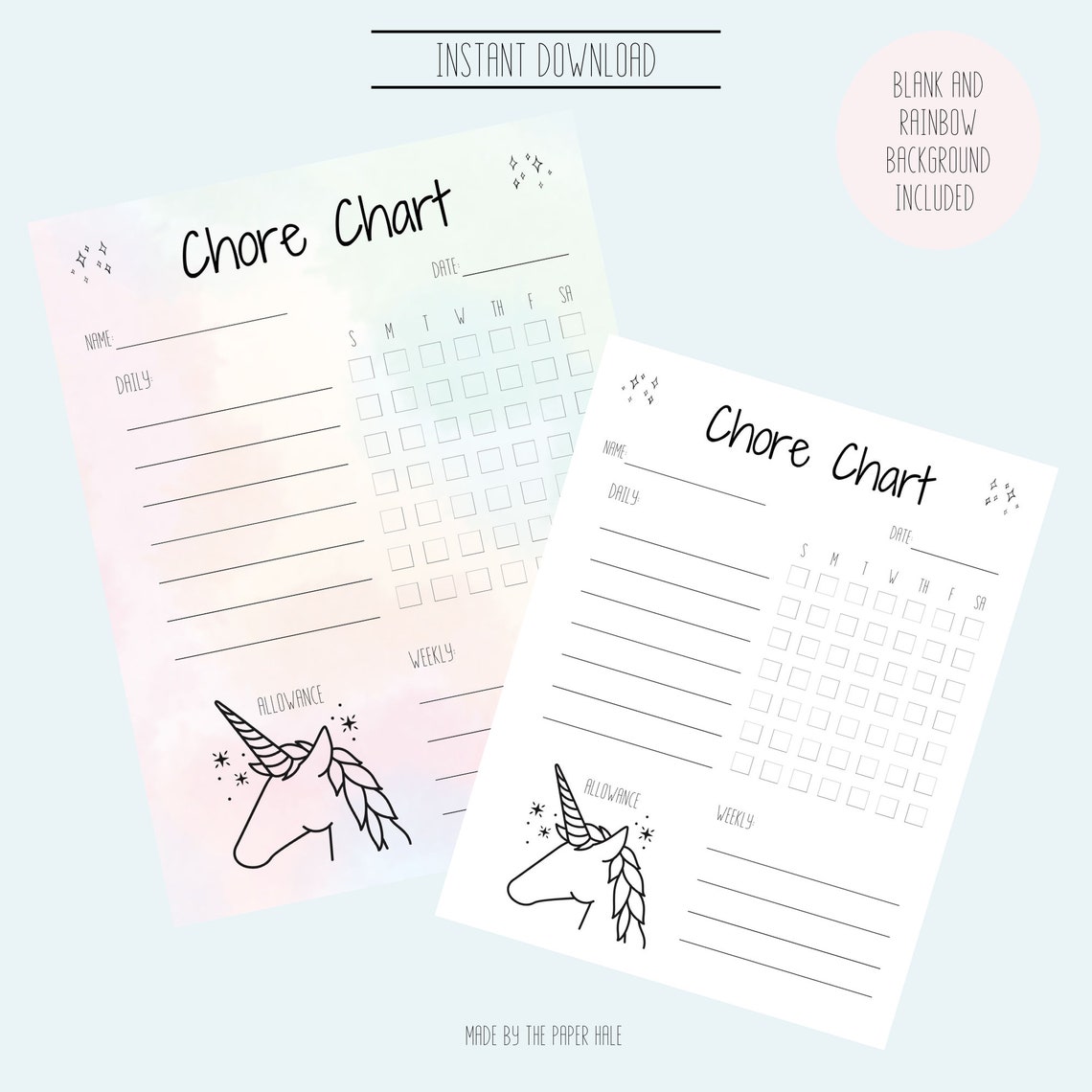 Unicorn Kids Chore Chart Planner Printable Unicorn Chore | Etsy