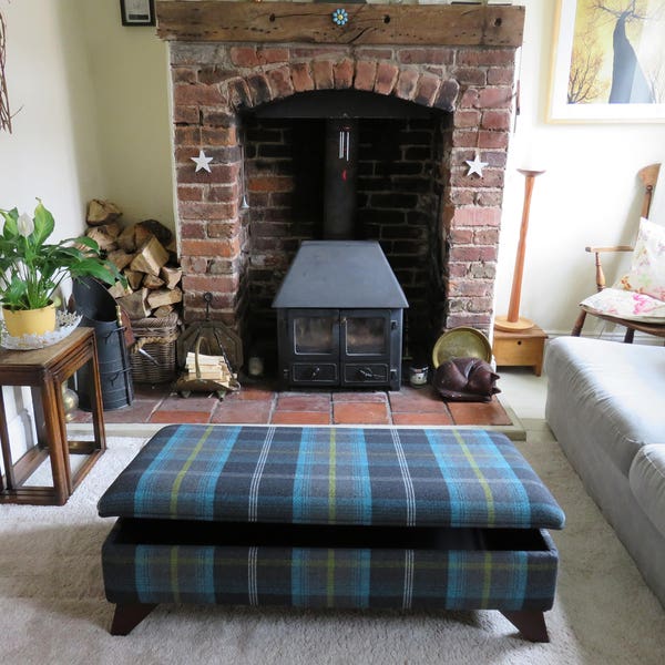 Handmade Upholstered Storage Footstool/Ottoman - In Porter And Stone Balmoral Tartan Fabric