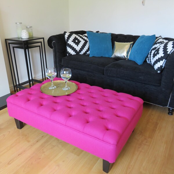 Wool Upholstered Deep Buttoned Storage Footstool/Ottoman/coffee table handmade In Warwick Ametheon Wool