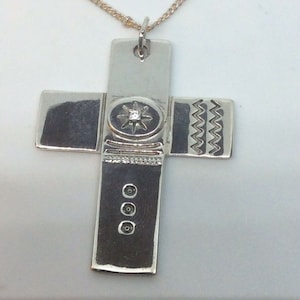 17 to 18 1/2&quot; ball chain with 1 5/8&quot; Cross Sterling Silver with CZ