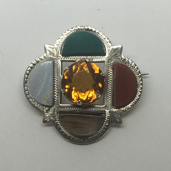 Vintage Ward Brothers Sterling silver 925 Hallmarked Agate Glass Brooch pin