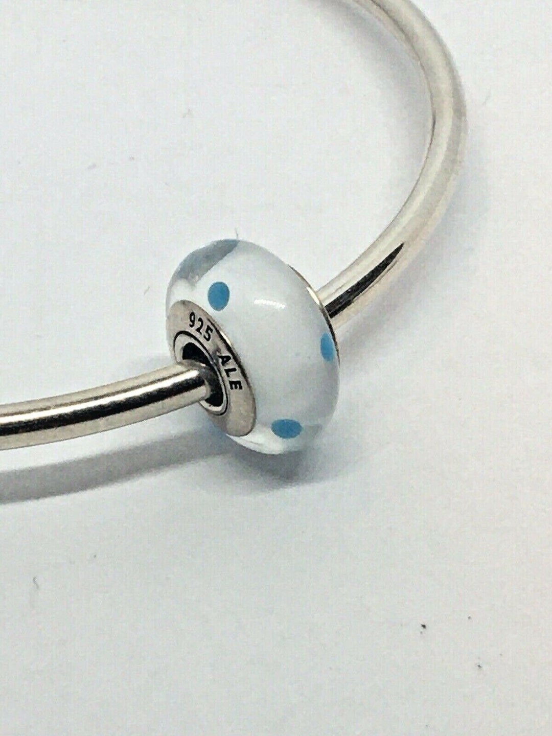 Authentic Pandora Sterling Silver Blue Polka Dot Murano Glass Charm ...