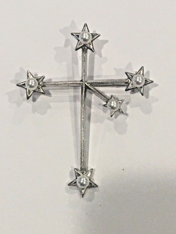 Mikimoto Sterling Silver Pearl Southern Cross Pin… - image 1