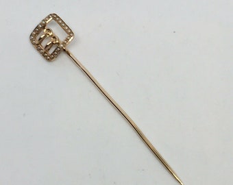 Estate Antique Victorian 14K Yellow Rose Gold Pearl Buckle Stick Pin