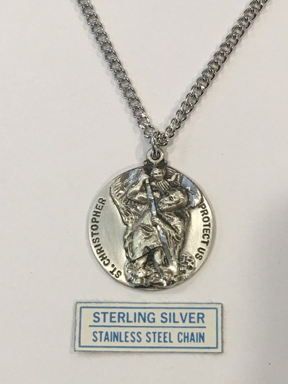 New Old Stock Sterling Silver Raised Saint Christo
